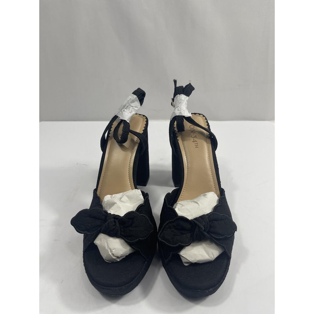 ON 34TH STANCIAAF Shoes SZ 7.5 Black Platform Bow Heels New Dressy Floral Patter - Picture 9 of 16